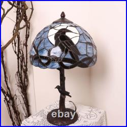 Bieye L10956 Raven Sitting on Bare Tree Branch in Full Moon Night Tiffany Style