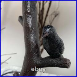 Bieye L10956 Raven Sitting on Bare Tree Branch in Full Moon Night Tiffany Style