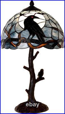 Bieye L10956 Raven Sitting on Bare Tree Branch in Full Moon Night Tiffany Style
