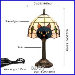 Black Cat Tiffany Style Stained Glass Table Lamp Halloween Bedroom Desk Decor