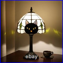 Black Cat Tiffany Style Stained Glass Table Lamp Halloween Bedroom Desk Decor