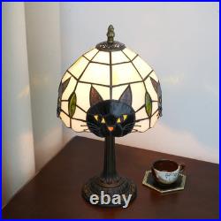 Black Cat Tiffany Style Stained Glass Table Lamp Halloween Bedroom Desk Decor
