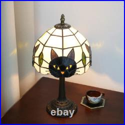 Black Cat Tiffany Style Stained Glass Table Lamp Halloween Bedroom Desk Decor