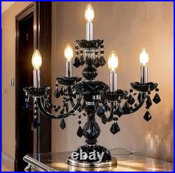 Black Vintage Table Lamp, Gothic Mid Century Crystal Bedside Lamp 19.5W x 22 H