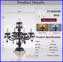 Black Vintage Table Lamp, Gothic Mid Century Crystal Bedside Lamp 19.5W x 22 H
