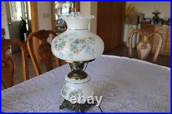 Blue Floral Glass Ruffled Gone With The Wind Hurricane Vintage Table Lamp