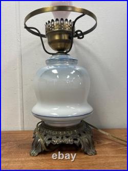 Blue Floral Glass Vintage Table Lamp 3-Way Light 23 Tall TESTED