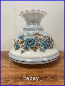 Blue Floral Glass Vintage Table Lamp 3-Way Light 23 Tall TESTED