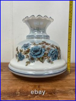 Blue Floral Glass Vintage Table Lamp 3-Way Light 23 Tall TESTED