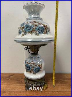 Blue Floral Glass Vintage Table Lamp 3-Way Light 23 Tall TESTED Blue Floral Glass Vintage Table Lamp 3-Way Light 23 Tall TESTED