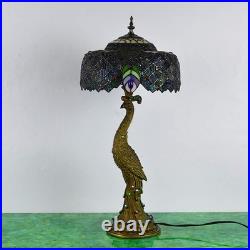 Blue Tulip Style Tiffany Table Lamp Stained Glass Desk Light for Home Decor 18