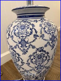 Blue & White Porcelain Table Lamp Ginger Jar Style 29 Tall Vintage Blue & White Porcelain Table Lamp Ginger Jar Style 29 Tall Vintage