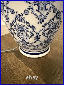 Blue & White Porcelain Table Lamp Ginger Jar Style 29 Tall Vintage