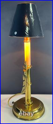 Brass Candlestick Accent Table Lamp with Feather Handle Motif Vintage