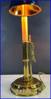 Brass Candlestick Accent Table Lamp with Feather Handle Motif Vintage