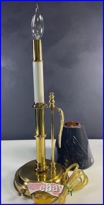 Brass Candlestick Accent Table Lamp with Feather Handle Motif Vintage