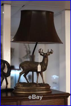 Bronzed Stag Table Lamp Light With Leather Look Shade Vintage Country Chic