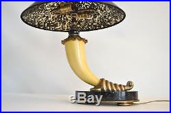 CHAPMAN Vtg Mid Century Modern Hollywood Regency Brass Marble Horn Table Lamp