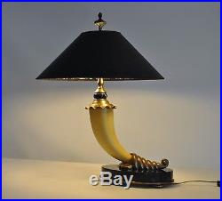 CHAPMAN Vtg Mid Century Modern Hollywood Regency Brass Marble Horn Table Lamp