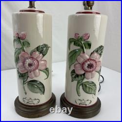 Camellia Pair of Vintage Table Lamps 3D Embossed Floral Flowers