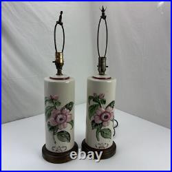 Camellia Pair of Vintage Table Lamps 3D Embossed Floral Flowers