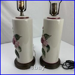 Camellia Pair of Vintage Table Lamps 3D Embossed Floral Flowers