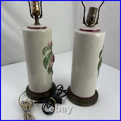 Camellia Pair of Vintage Table Lamps 3D Embossed Floral Flowers