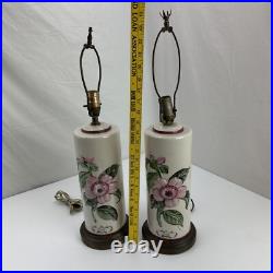 Camellia Pair of Vintage Table Lamps 3D Embossed Floral Flowers