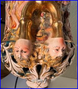 Capodimonte Porcelain Lamps (2) Brass Base GREEK MYTHOLOGY Satyrs Festive Scenes