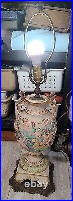 Capodimonte Table Lamp Porcelain Vintage Decor Nude Women And Cherubs Works