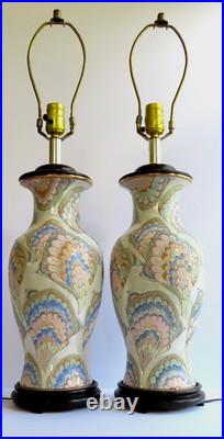 Chinoiserie Flame Stitch Vintage Table Lamps 80's Vintage Chinese Ceramics