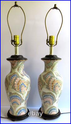 Chinoiserie Flame Stitch Vintage Table Lamps 80's Vintage Chinese Ceramics Chinoiserie Flame Stitch Vintage Table Lamps 80's Vintage Chinese Ceramics
