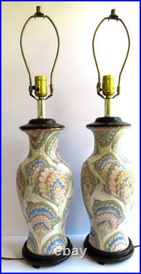 Chinoiserie Flame Stitch Vintage Table Lamps 80's Vintage Chinese Ceramics