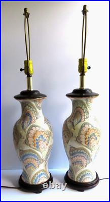Chinoiserie Flame Stitch Vintage Table Lamps 80's Vintage Chinese Ceramics