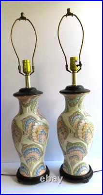 Chinoiserie Flame Stitch Vintage Table Lamps 80's Vintage Chinese Ceramics