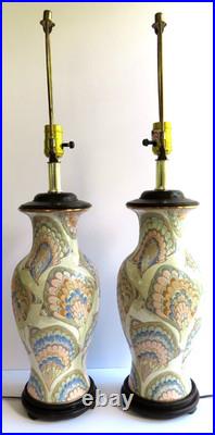 Chinoiserie Flame Stitch Vintage Table Lamps 80's Vintage Chinese Ceramics