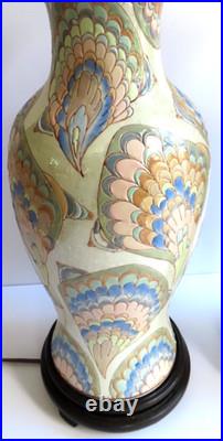 Chinoiserie Flame Stitch Vintage Table Lamps 80's Vintage Chinese Ceramics