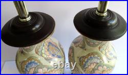 Chinoiserie Flame Stitch Vintage Table Lamps 80's Vintage Chinese Ceramics