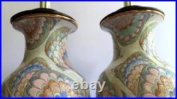 Chinoiserie Flame Stitch Vintage Table Lamps 80's Vintage Chinese Ceramics