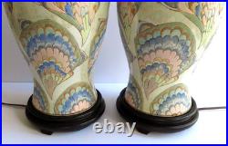 Chinoiserie Flame Stitch Vintage Table Lamps 80's Vintage Chinese Ceramics