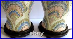 Chinoiserie Flame Stitch Vintage Table Lamps 80's Vintage Chinese Ceramics