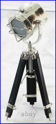 Collectible Spotlight Table Lamp Searchlight Chrome With Wood Tripod Home Decor