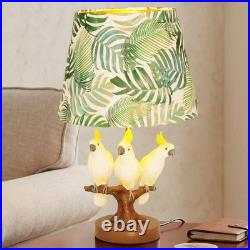 Creative Three Parrots Green Leaf Fabric Desk Lamp, 10 Inches, Reading Light, New