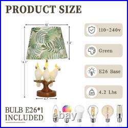 Creative Three Parrots Green Leaf Fabric Desk Lamp, 10 Inches, Reading Light, New