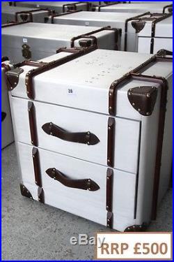 DFS Apparel Small Treasure Chest Vintage Metal Trunk Storage Bedside Lamp Table