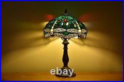 Dragonfly Style Tiffany Table Lamp Stained Glass Desk Light for Home Decor H 18