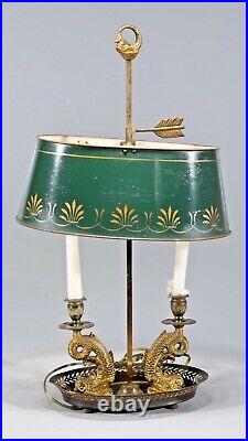 Early 19th Century French Empire Bouillotte Table Lamp With Dolphin Figures