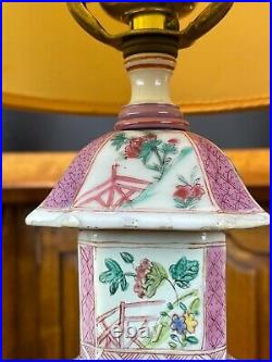 Early 20th Century Chinese Enameled Porcelain Covered Urn Table Lamp