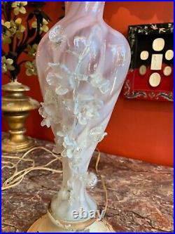 Early 20th Century Italian Murano Glass Pink Floral Table Lamp