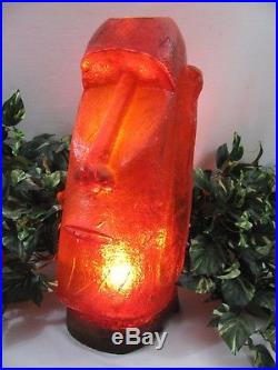 Easter Island Red Table Lamp Moai Head Statue Tiki Bar Vtg Decor Light